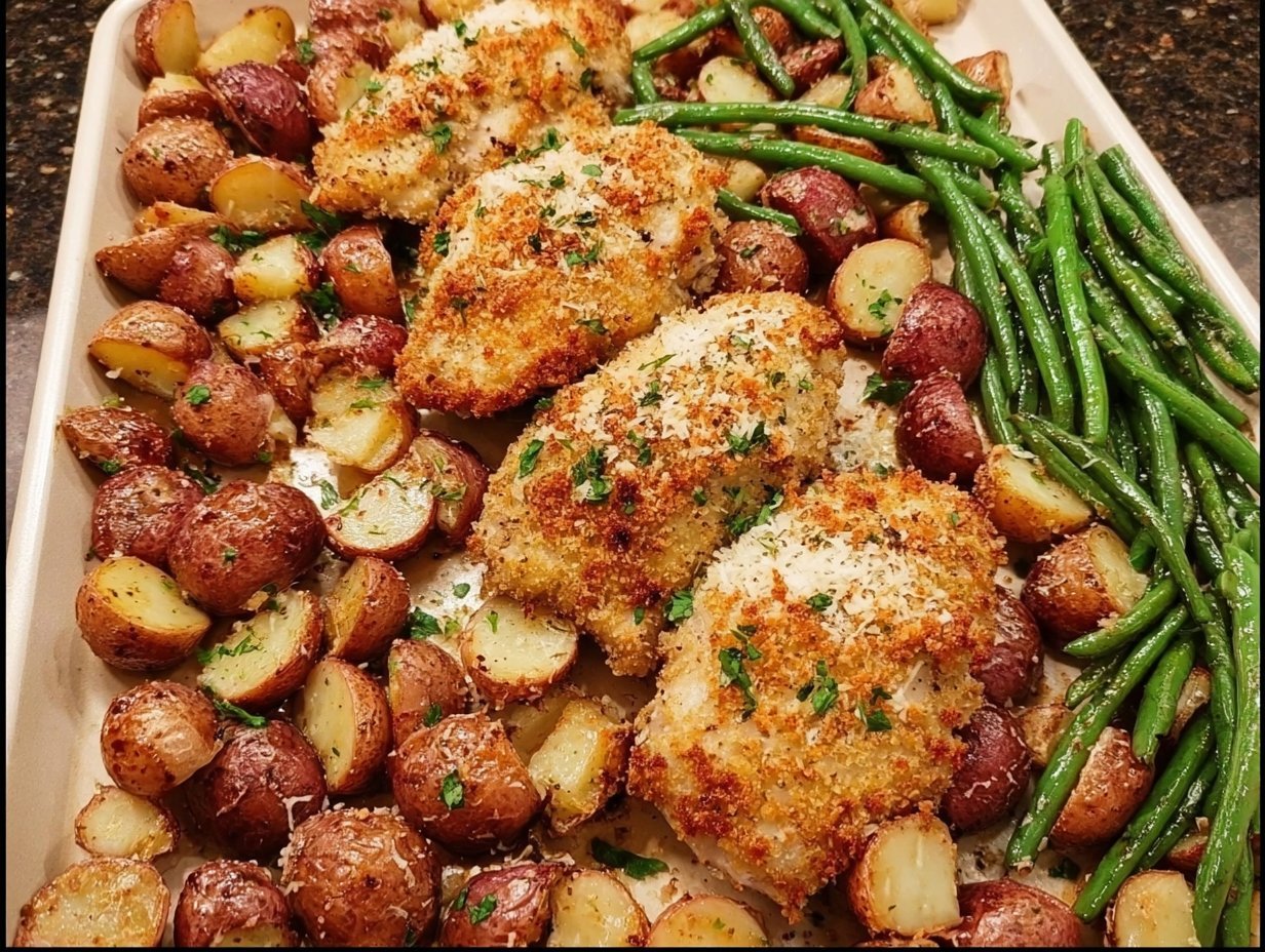 Parmesan Crusted Chicken Sheet Pan Dinner