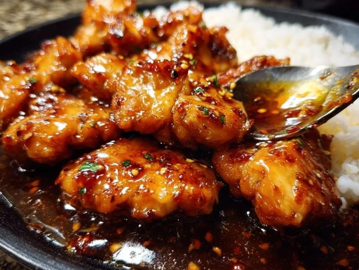 Plate of Honey Garlic Chicken Thighs garnished with green onions