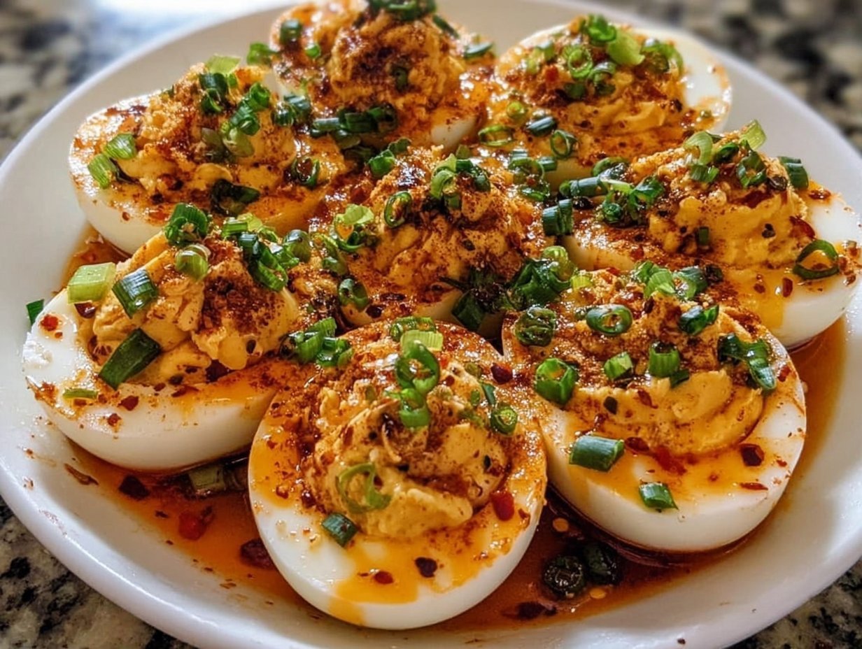 Spicy Chili Garlic Deviled Eggs