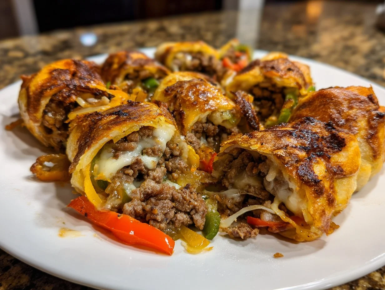 Keto Philly Cheesesteak Rolls served on a plate with fresh toppings.