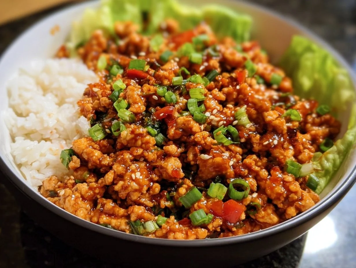 Low Carb Firecracker Ground Chicken dish served in a bowl