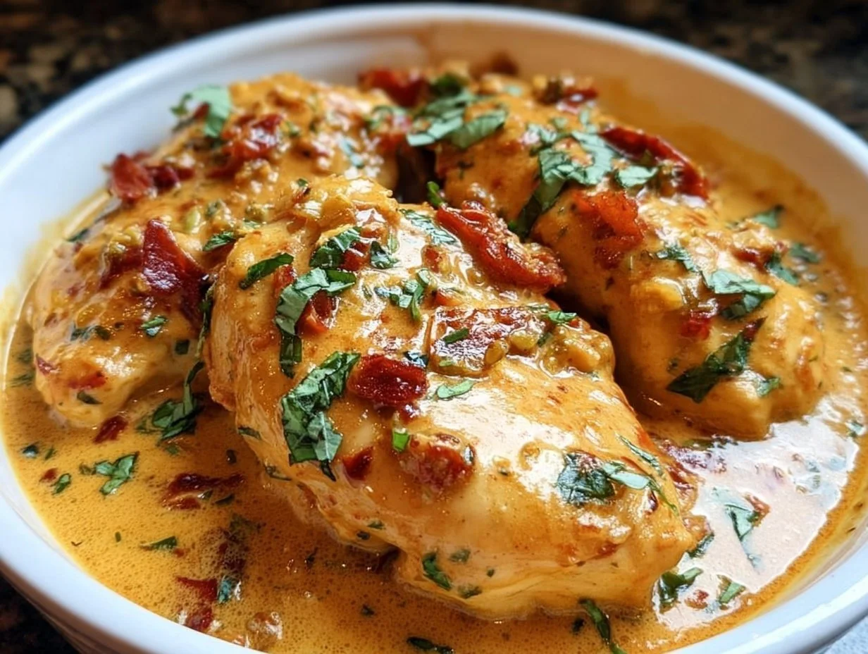 Delicious Marry Me Chicken served on a plate with herbs and creamy sauce