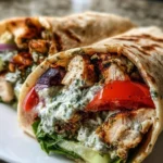 Mediterranean Chicken Wraps with fresh veggies and herbs