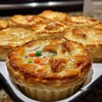 Plate of mini chicken pot pies served with herbs and a side salad.