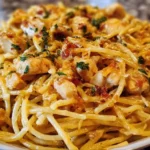 Delicious Monterey Chicken Spaghetti served in a bowl with toppings