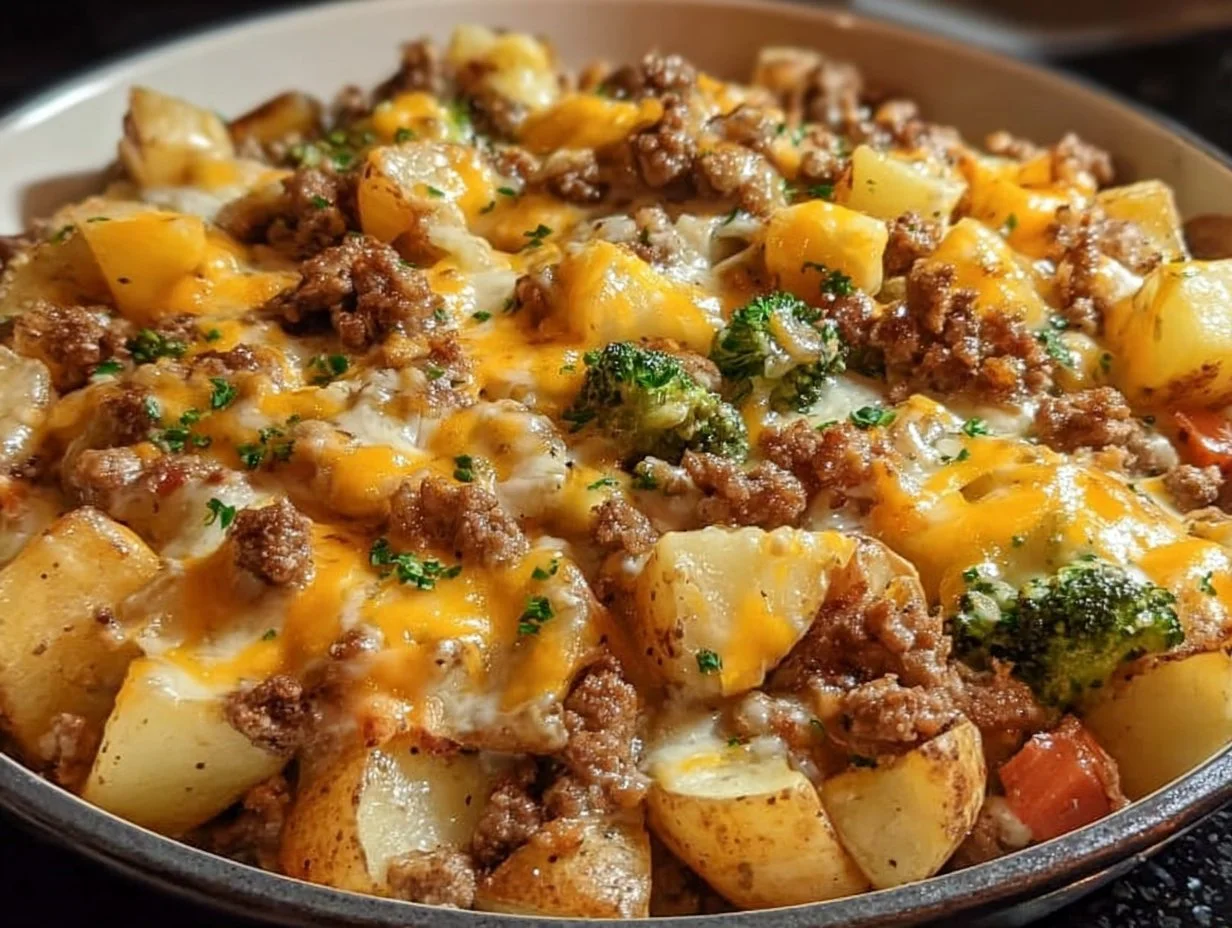 Delicious one-pan creamy meat and potato skillet dish