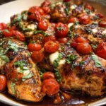One-Pan Juicy Chicken with Balsamic Sauce served on a plate