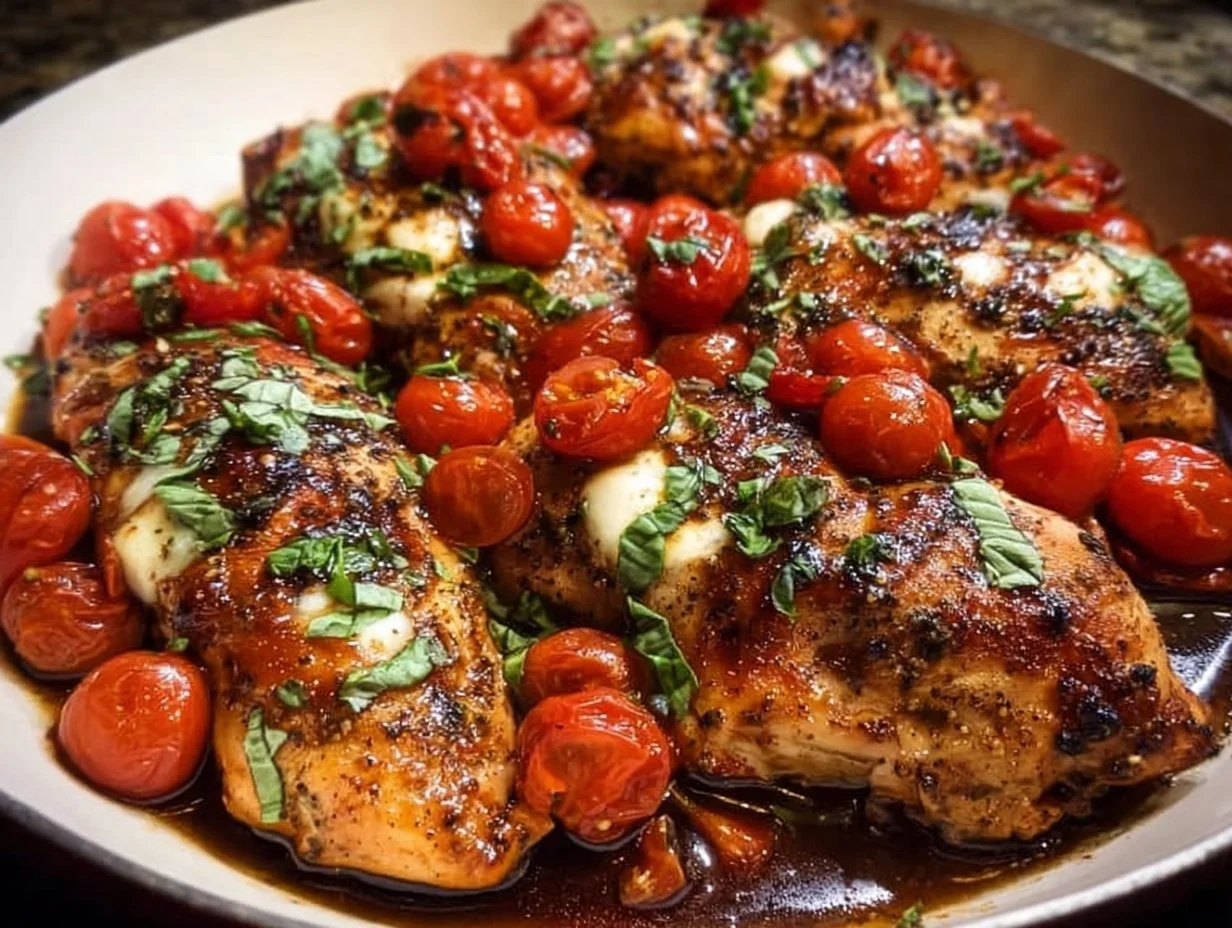 One-Pan Juicy Chicken with Balsamic Sauce served on a plate