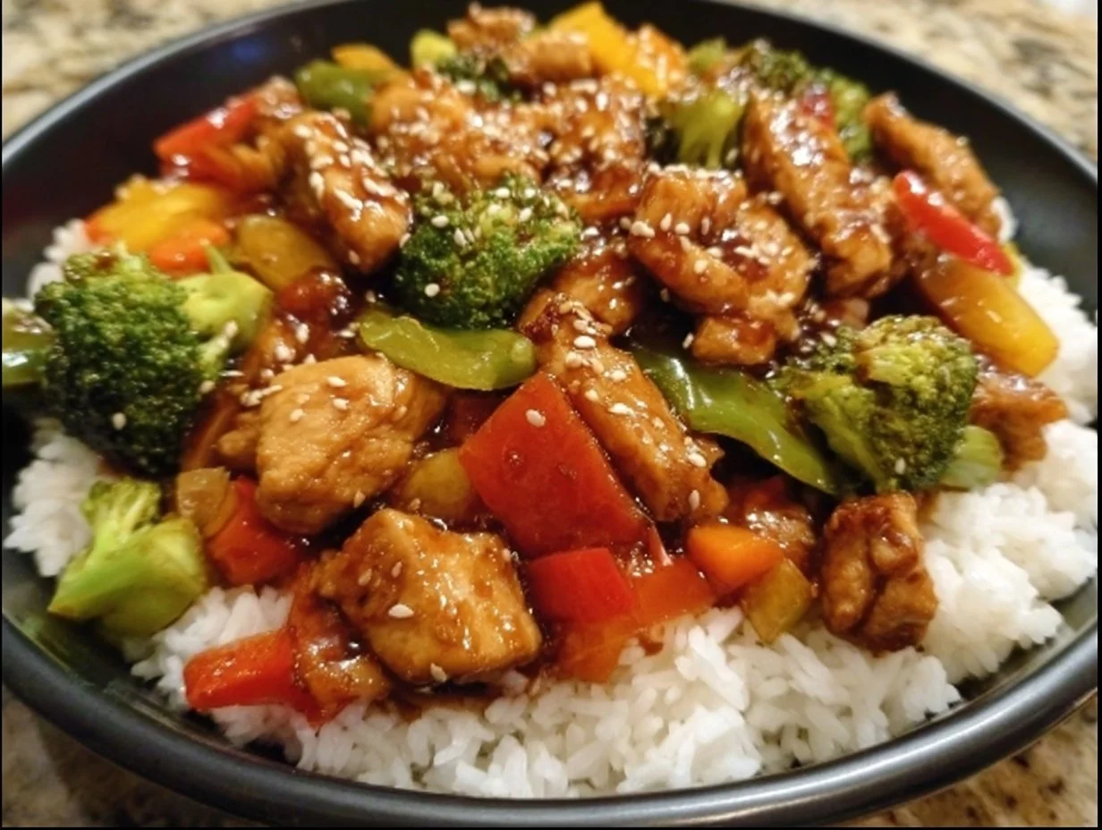 One-Pan Teriyaki Chicken Stir Fry with colorful vegetables and rice