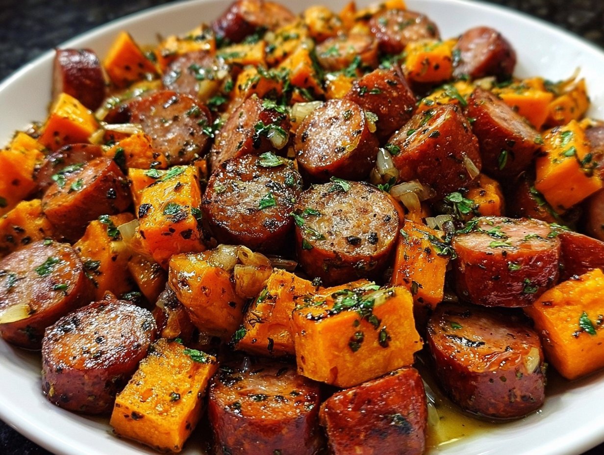 Sausage and Sweet Potatoes with Honey Garlic Sauce