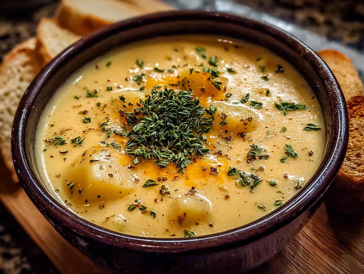 Hearty Cheddar Garlic Herb Potato Soup Recipe