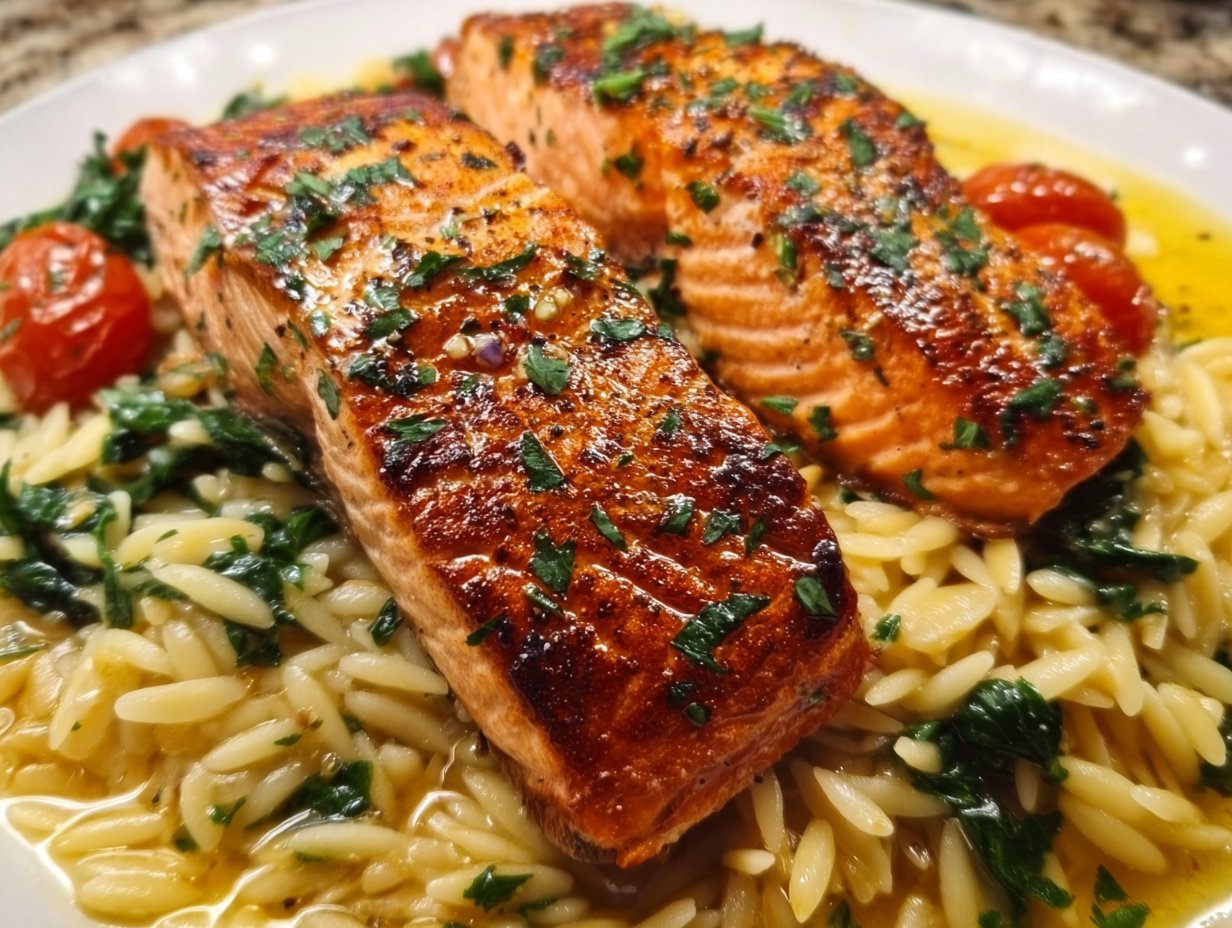 Mediterranean Salmon with Lemon Orzo