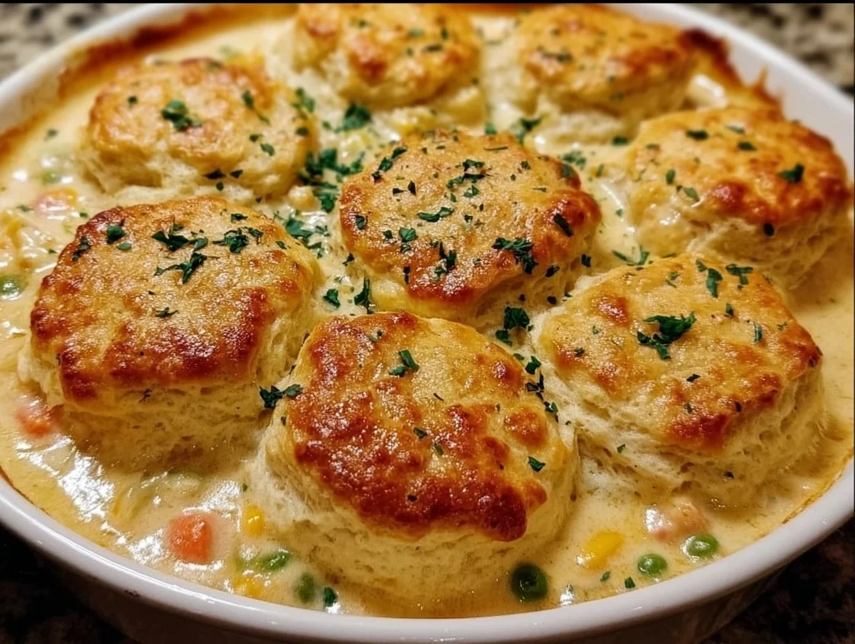 Red Lobster Biscuit Chicken Pot Pie with chicken and biscuit topping