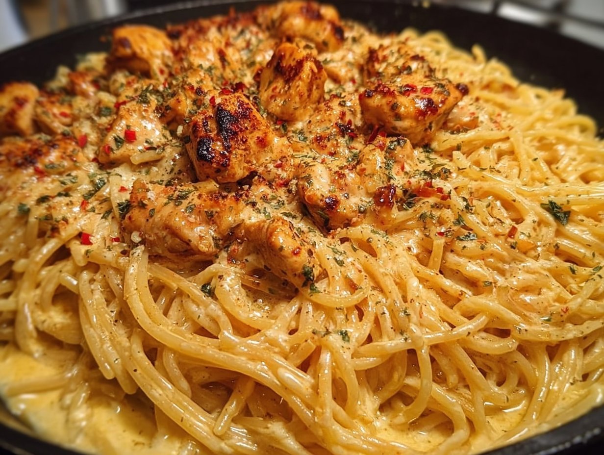 Easy Creamy Cajun Chicken Spaghetti with Garlic Mozzarella Sauce