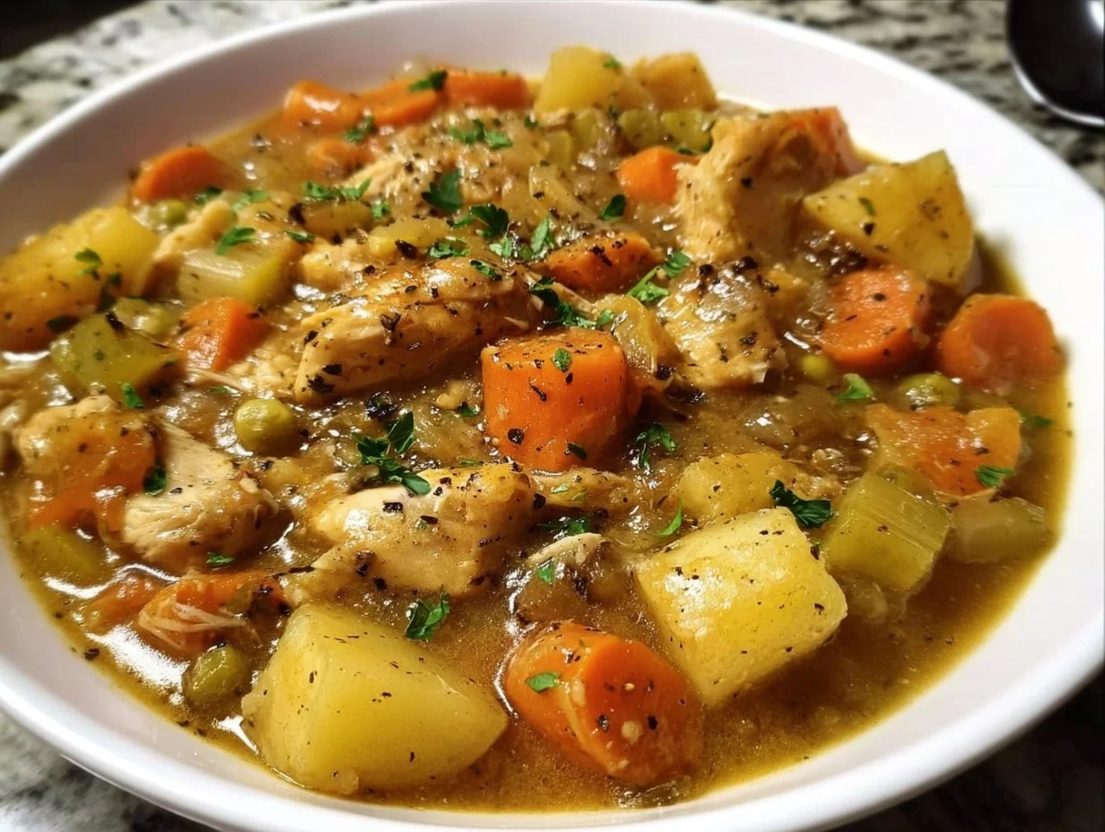 Delicious slow cooker chicken stew with vegetables and herbs