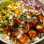 Delicious Street Corn Chicken Rice Bowl with vibrant toppings and flavors