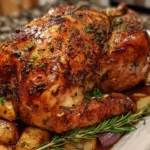 A beautifully roasted turkey on a platter for a holiday feast.