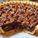 Slice of Texas Chocolate Pecan Pie with chocolate and pecans