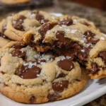 Ultra thick bakery style chocolate chip cookies with melted chocolate chips