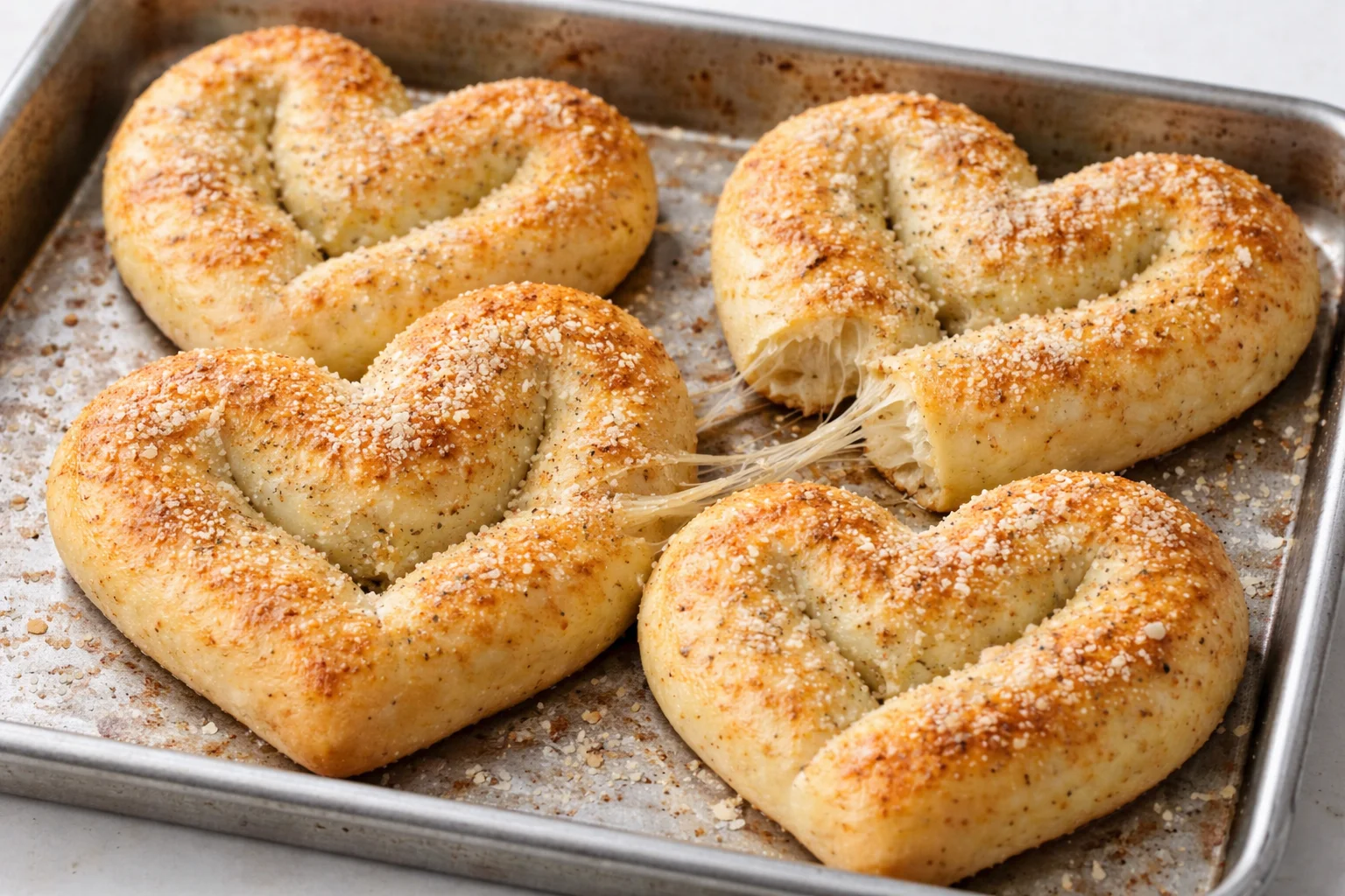 3-Ingredient heart shaped breadsticks fresh out of the oven
