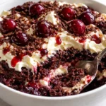 Delicious Black Forest Trifle dessert with layers of chocolate and cherry for Christmas