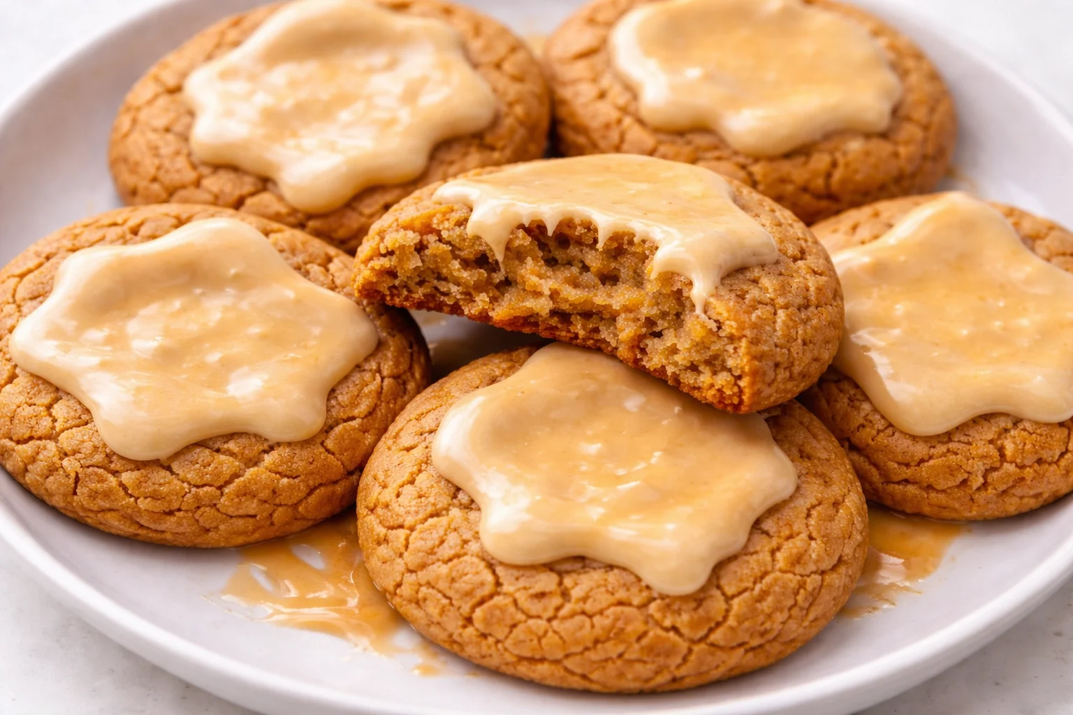 Freshly baked Brown Sugar Maple Cookies on a wooden plate