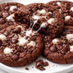 Homemade Chocolate Marshmallow Cookies on a plate, gooey and delicious.