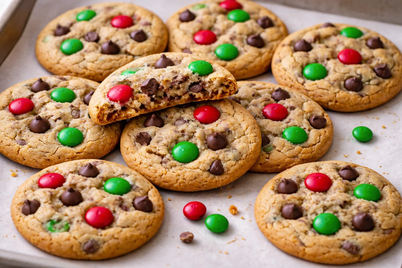 Christmas chocolate chip M&M's cookies