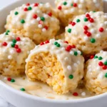 Christmas Rice Crispy Treats decorated with festive colors and shapes