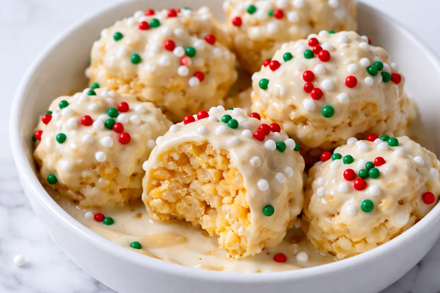 Christmas Rice Crispy Treats decorated with festive colors and shapes