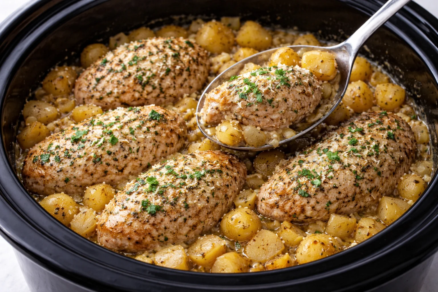 Crockpot Garlic Parmesan Chicken and Potatoes
