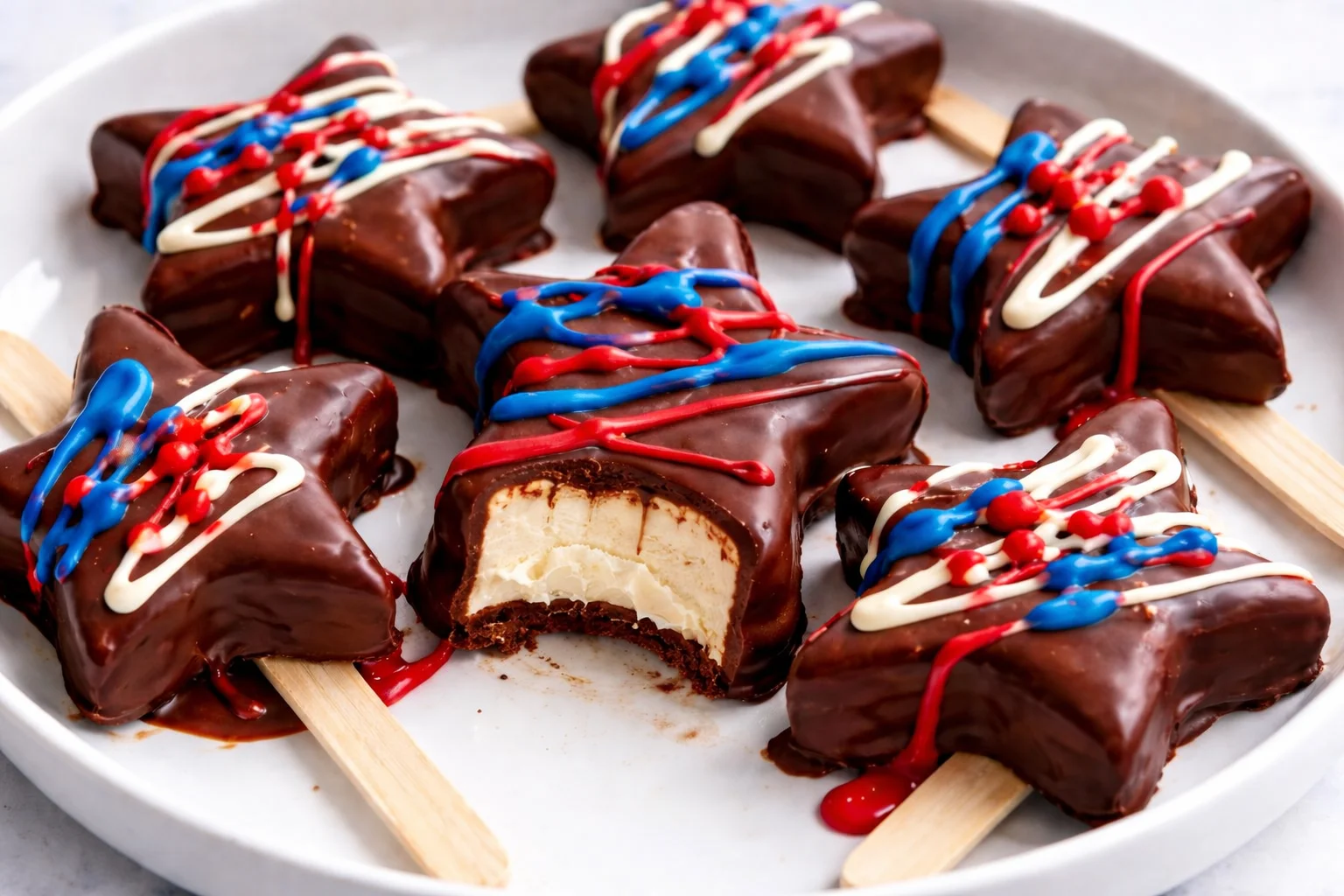 Fourth of July themed star cheesecake pops in festive colors
