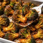 Delicious Gochujang Broccoli dish topped with sesame seeds.