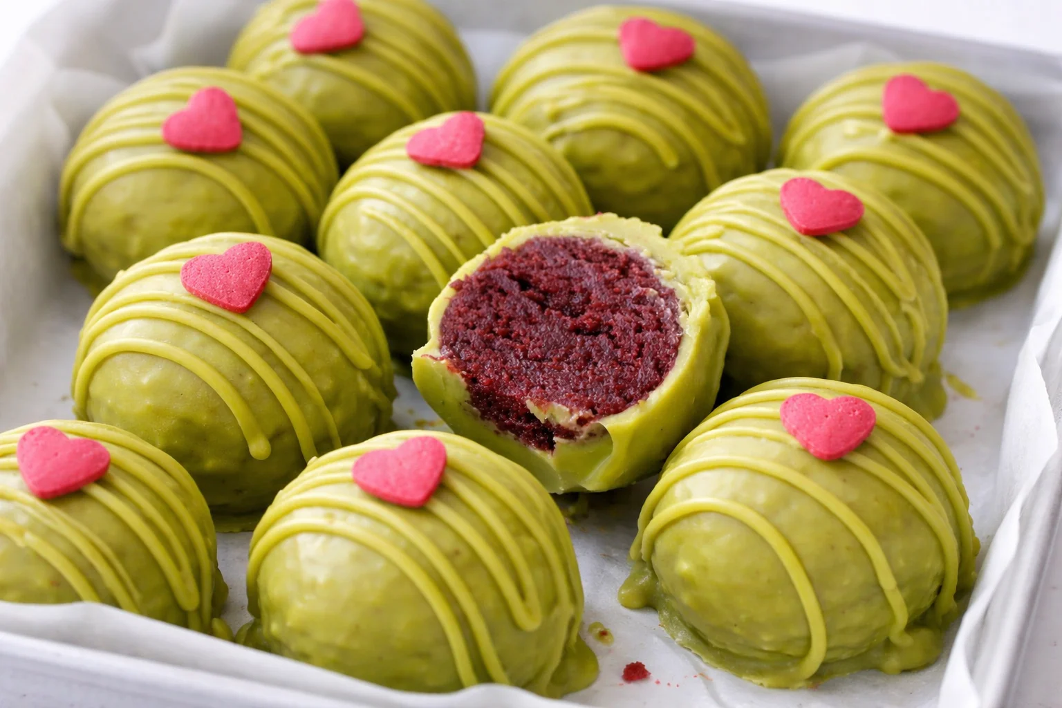 Delicious Grinch Oreo Balls featuring Red Velvet Oreos for festive holiday treats.
