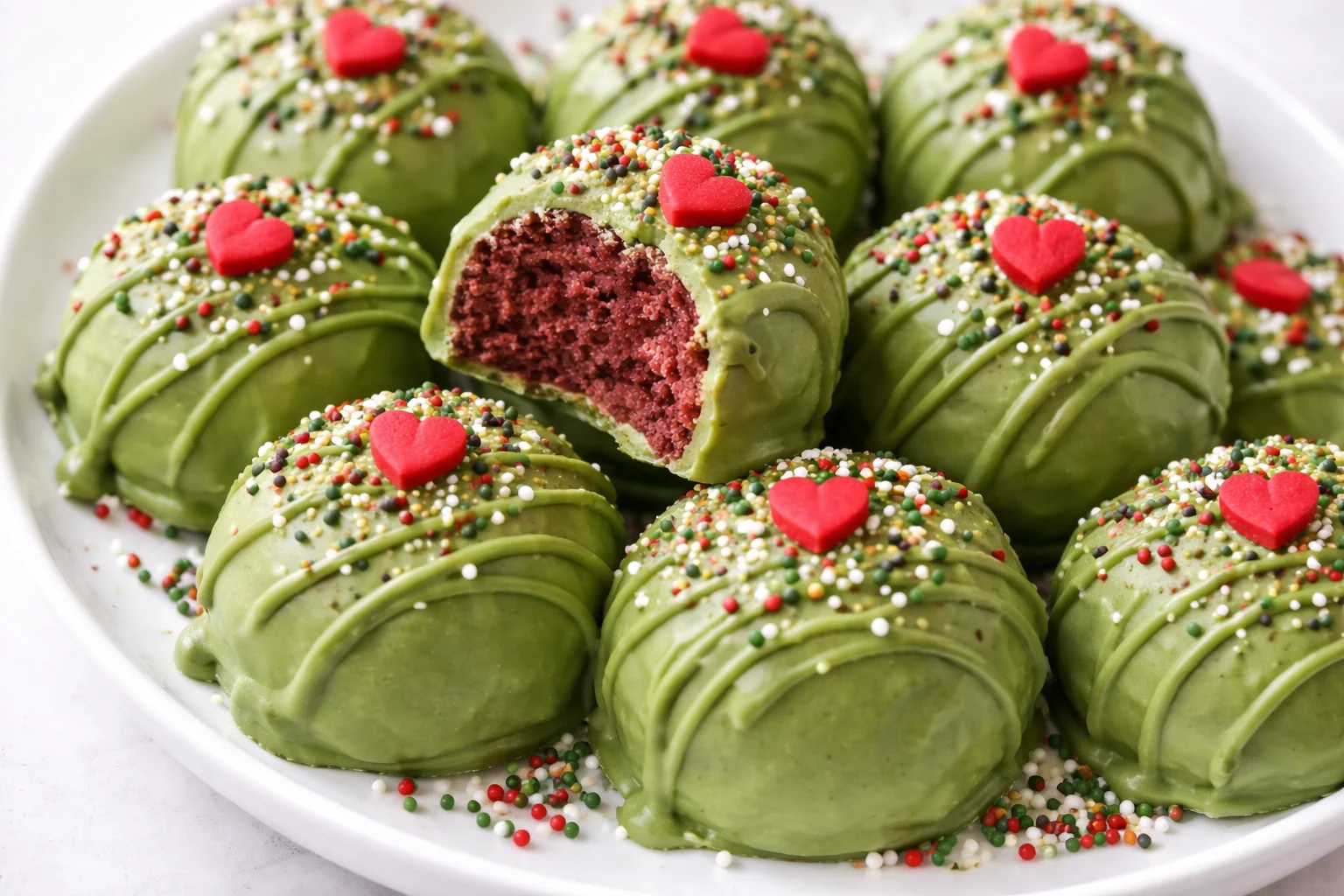 Grinch Oreo Balls with Red Velvet Oreos