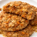 Healthy carrot cake oatmeal cookies on a plate, garnished with walnuts