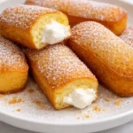 Delicious homemade Twinkies with creamy filling on a plate