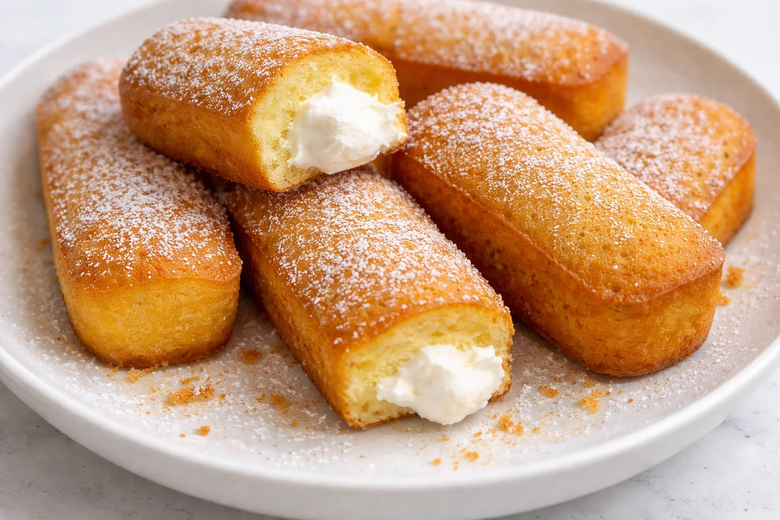 Delicious homemade Twinkies with creamy filling on a plate