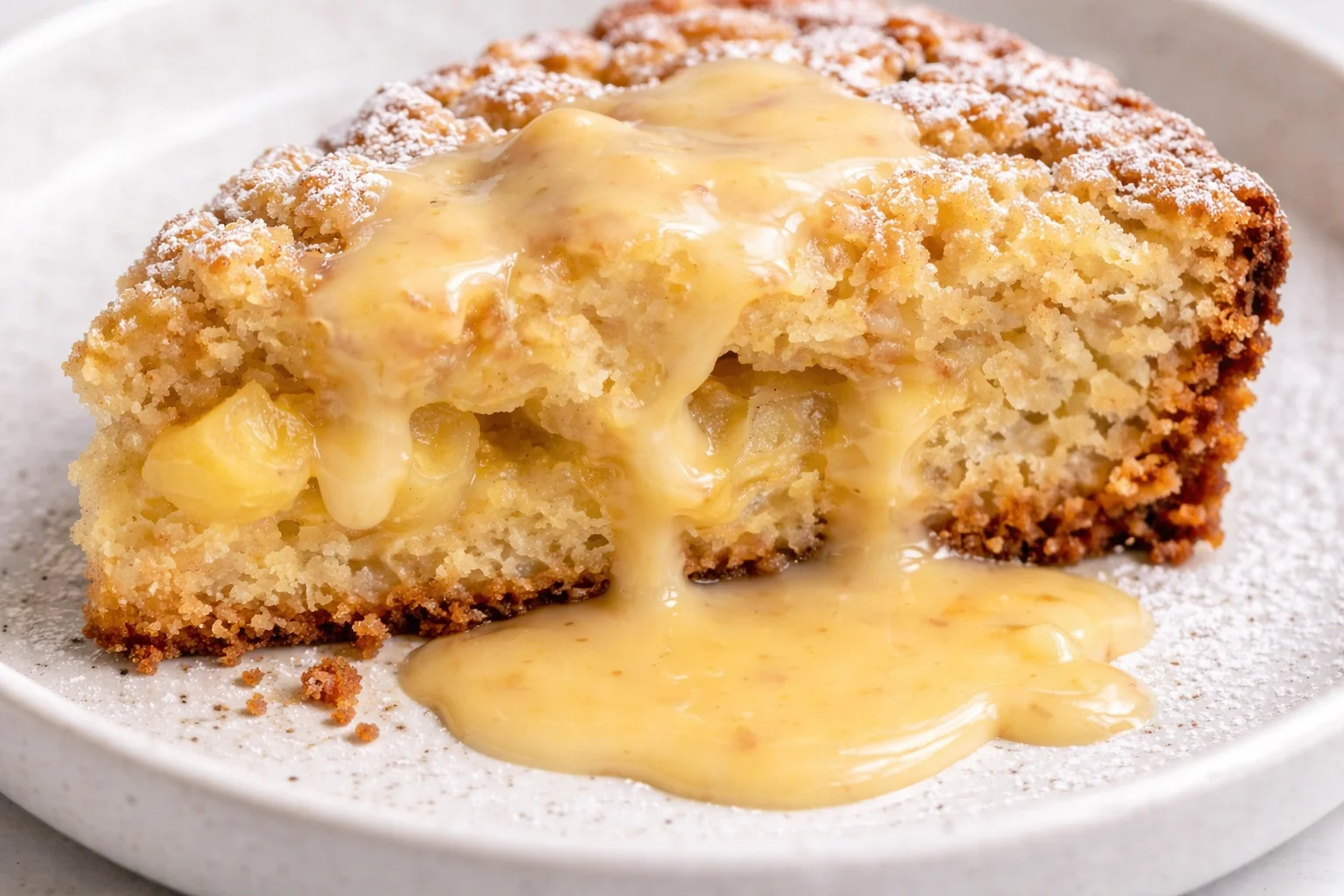 Delicious homemade Irish Apple Cake served with custard