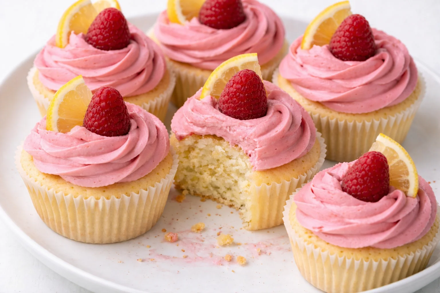 Lemon Cupcakes with Raspberry Buttercream Frosting