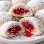 Delicious Raspberry Almond Snowball Cookies on a plate.