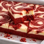 Red Velvet Cheesecake Brownies drizzled with cream cheese frosting