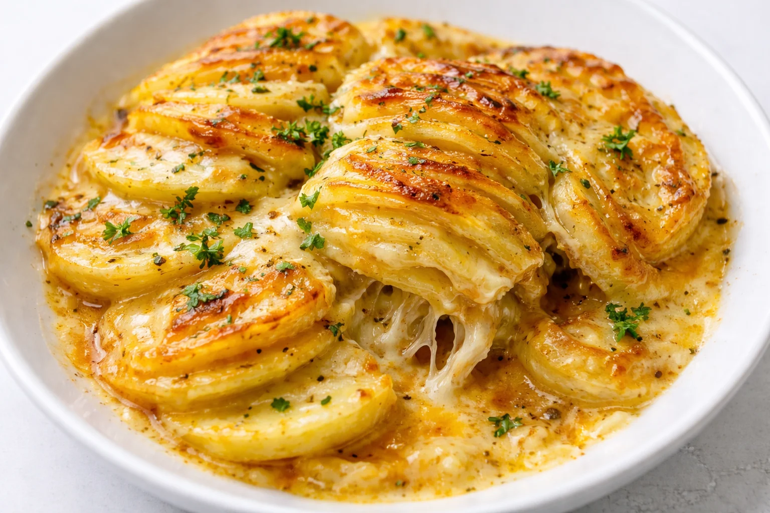 Delicious scalloped potatoes baked with cheese and cream