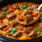 Slow Cooker Beef Coconut Curry cooked with spices and coconut milk
