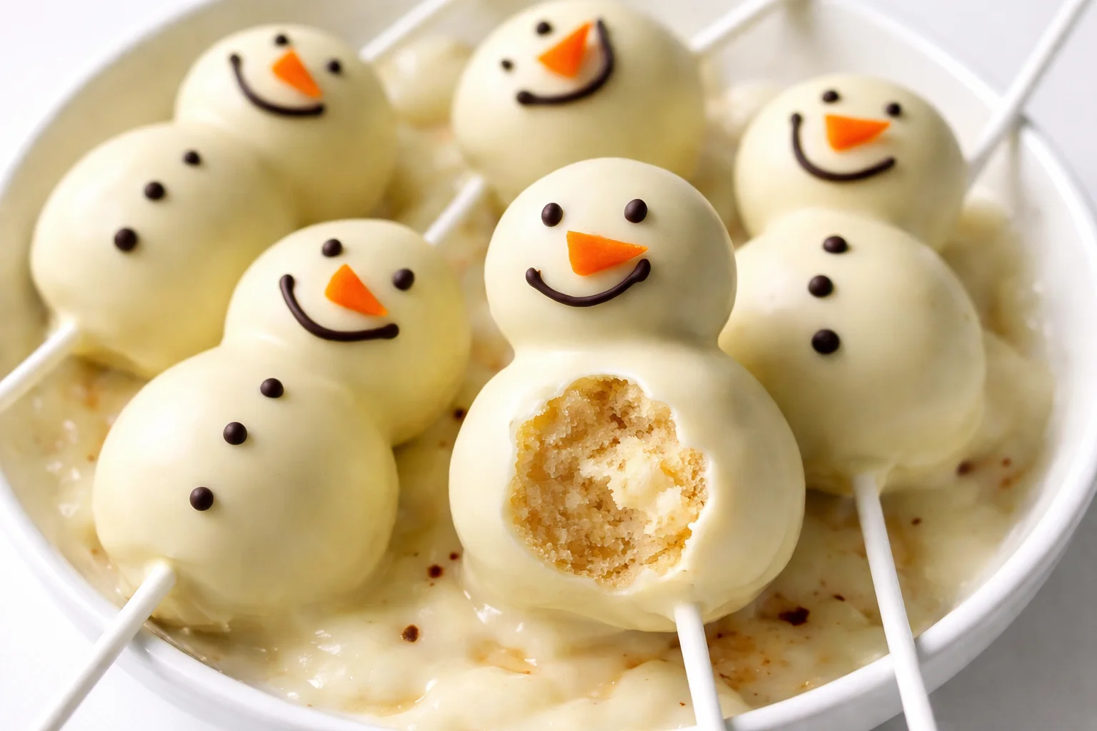 Delicious snowman cake pops decorated for the holiday season