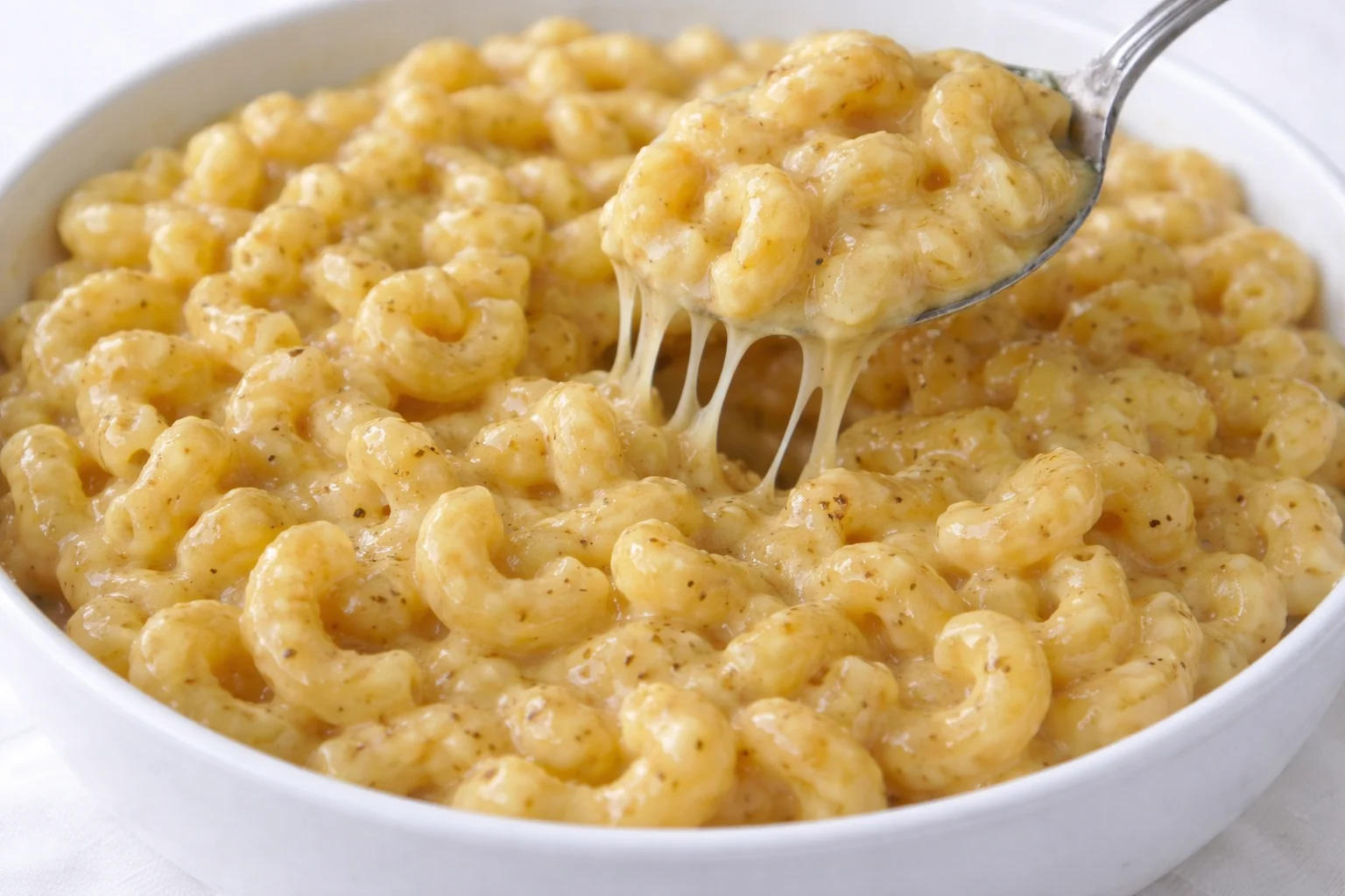 Creamy stovetop mac and cheese made with Guinness, served in a bowl.