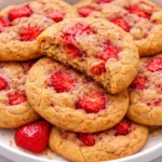 Freshly baked strawberry sugar cookies on a cooling rack