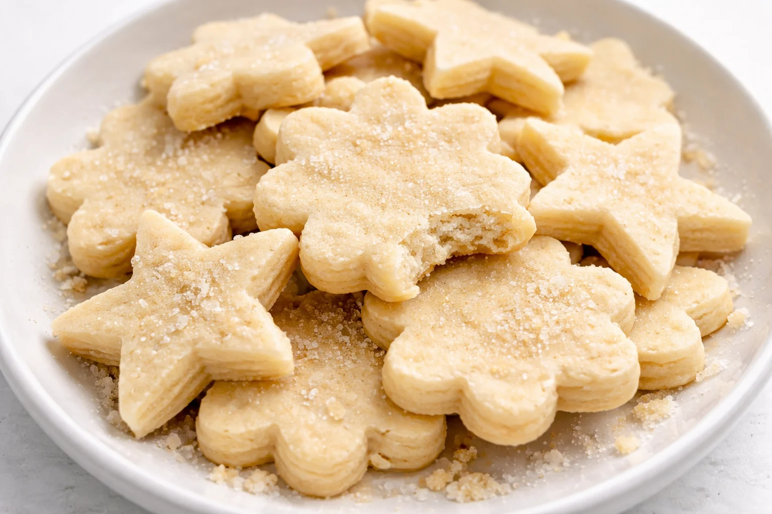 Plate of freshly baked sugar cookies with decorative sprinkles