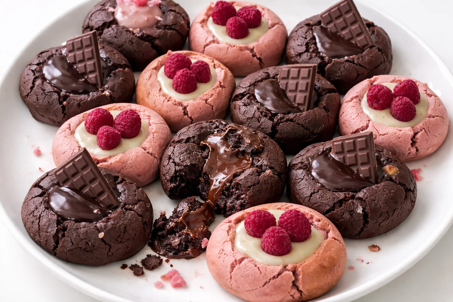 Delicious Valentine ganache cookies topped with rich chocolate ganache