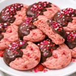Delicious Valentine's Day chocolate covered strawberry cookies on a plate